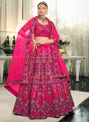 Sequence Embroidered Work Deep Pink Silk Lehenga Choli